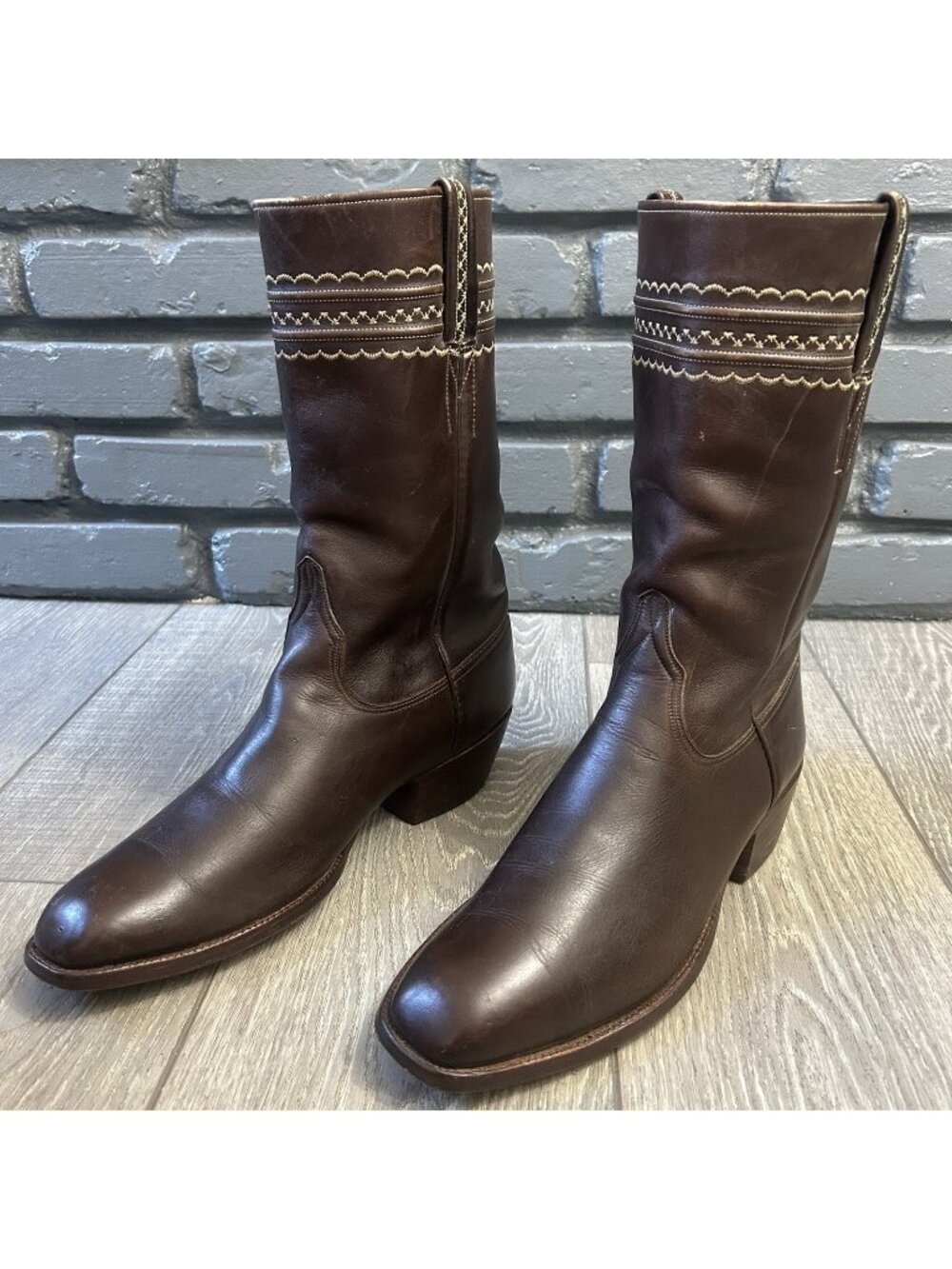Lucchese Vintage San Antonio 1445BN Brown Stovepipe Cowboy Boots Mens 9.5 EE